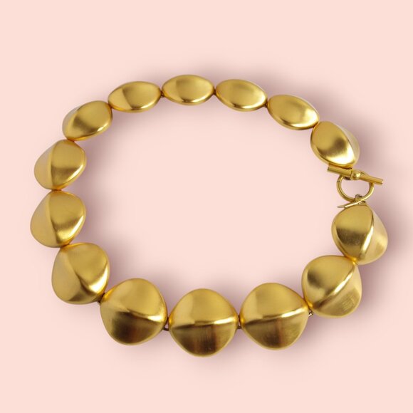 Vintage 90s Anne Klein Collar Necklace Matte Gold Statement Modern Chunky - Picture 6 of 12